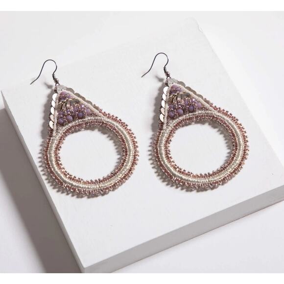 Lori Weitzner Luna Statement Earrings Lavender Drop Circular Artisan Boho - Picture 1 of 7